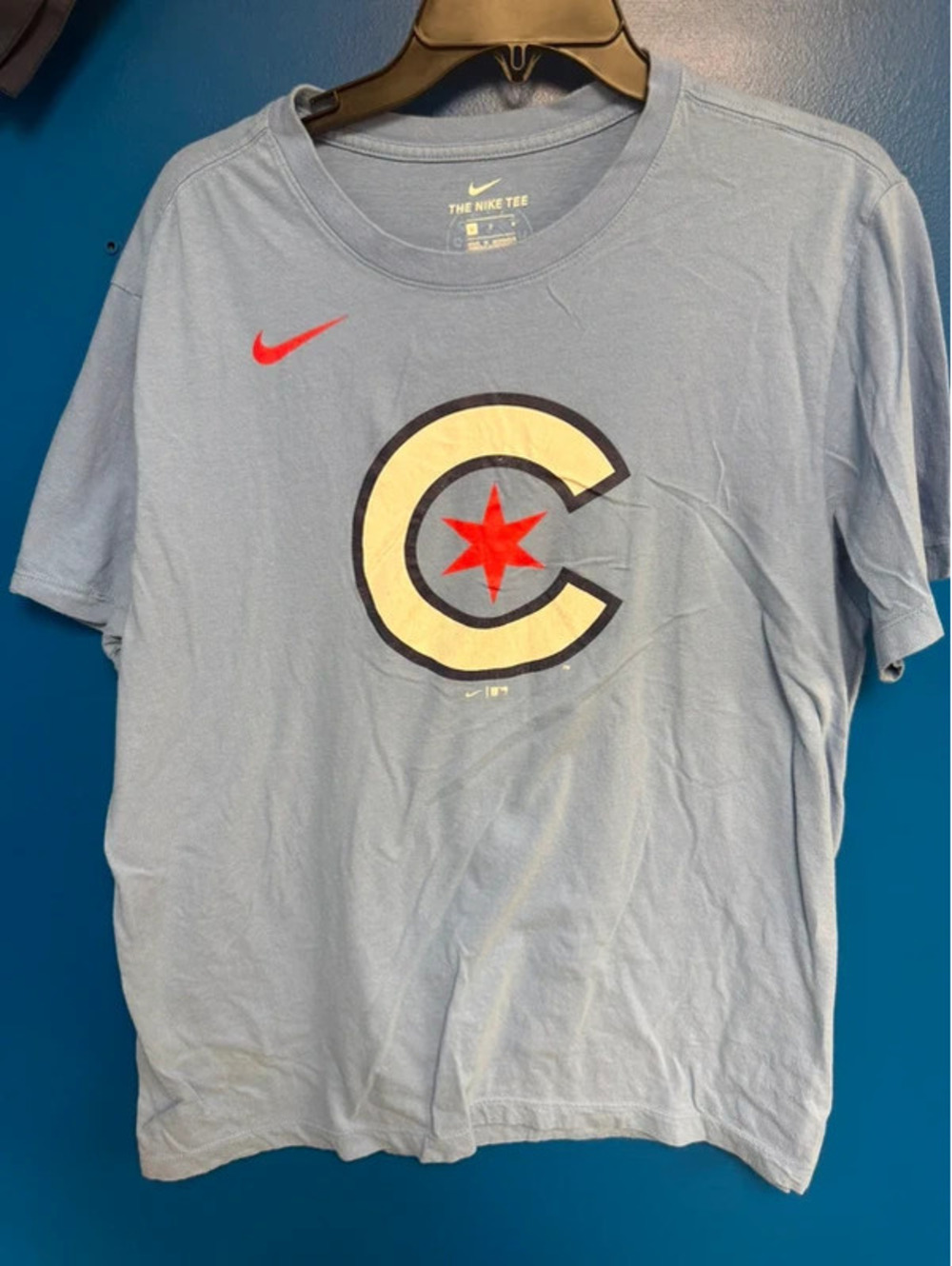 Nike Chicago Cubs City Connect Flag T-Shirt Light Blue Size Large
